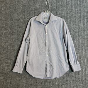 Michael Kors Mens Button Up Shirt Sz Medium Slim Fit Blue Checkered Long Sleeve